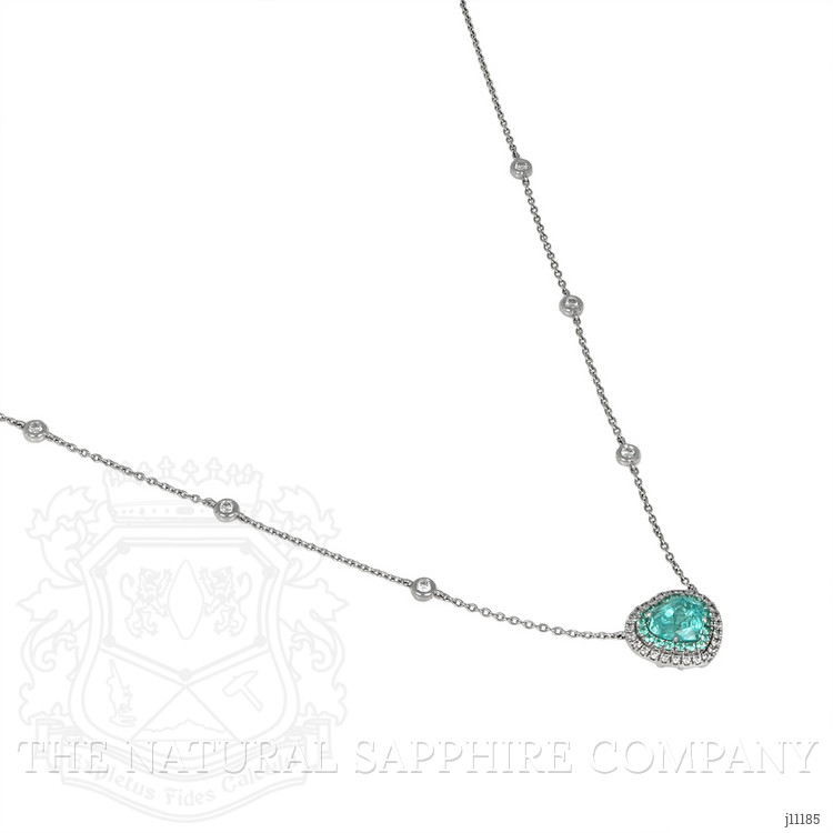 1.83 Ct. Paraiba Tourmaline Natural Diamond Pave Necklace, 18K White Gold