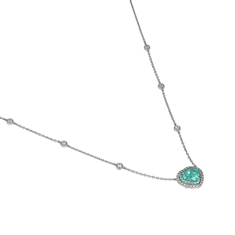 1.83 Ct. Paraiba Tourmaline Natural Diamond Pave Necklace, 18K White Gold
