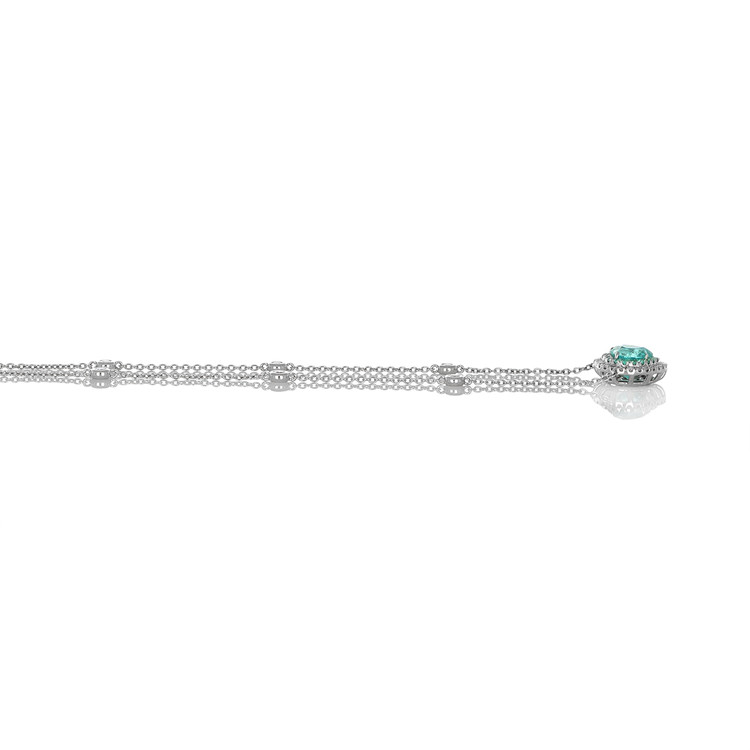 1.83 Ct. Paraiba Tourmaline Natural Diamond Pave Necklace, 18K White Gold