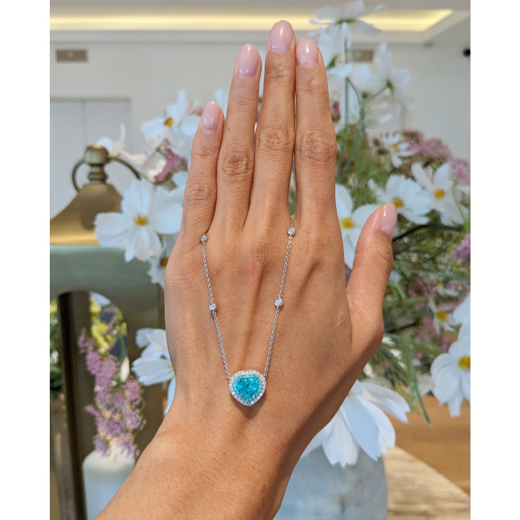 1.83 Ct. Paraiba Tourmaline Natural Diamond Pave Necklace, 18K White Gold