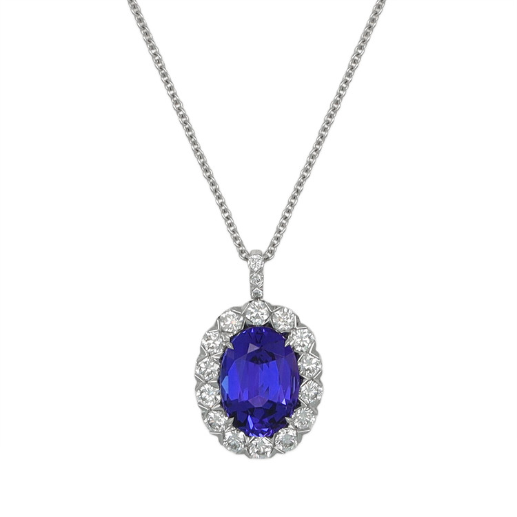 4.95 Ct. Tanzanite Natural Diamond Pave Pendant, 18K White Gold