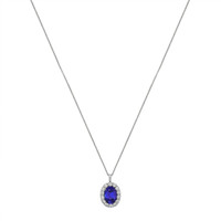 4.95 Ct. Tanzanite Natural Diamond Pave Pendant, 18K White Gold Image