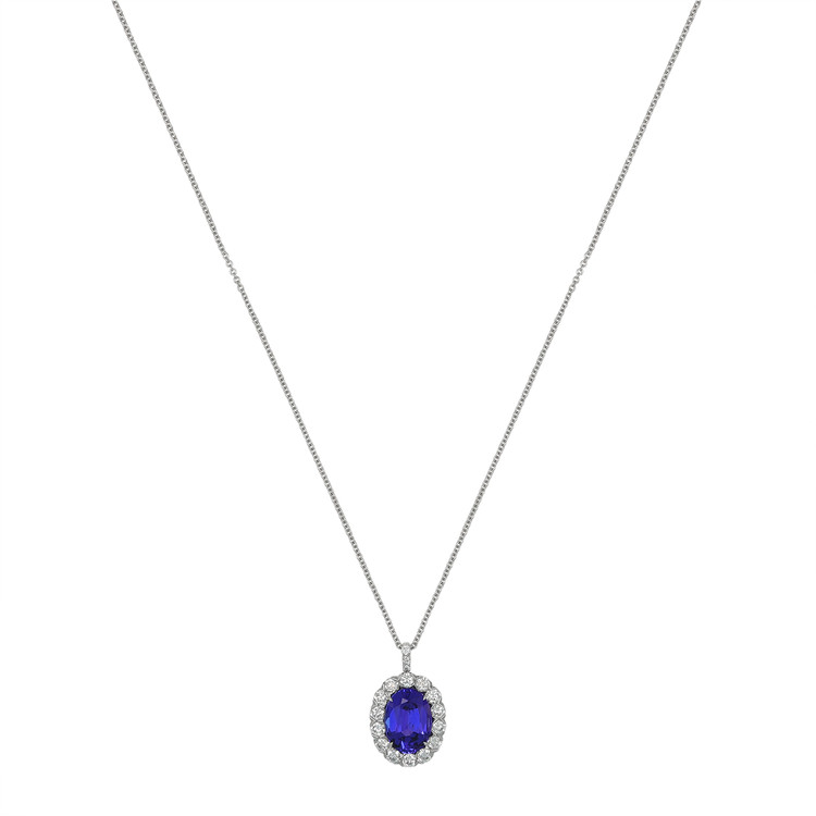 4.95 Ct. Tanzanite Natural Diamond Pave Pendant, 18K White Gold