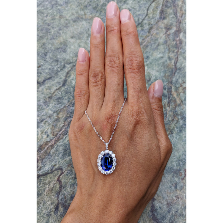 4.95 Ct. Tanzanite Natural Diamond Pave Pendant, 18K White Gold