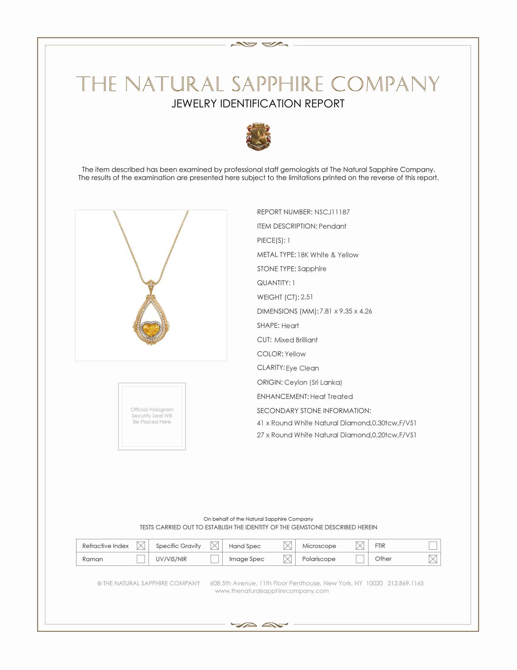 2.51 Ct. Yellow Sapphire and Natural Diamond Antique Style Pendant, 18K White & Yellow