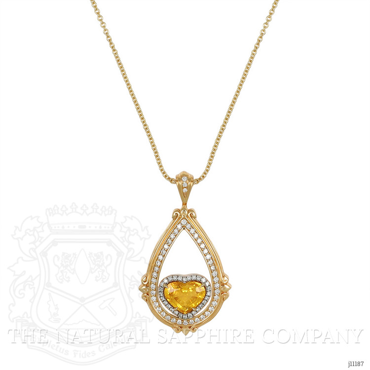 2.51 Ct. Yellow Sapphire and Natural Diamond Antique Style Pendant, 18K White & Yellow