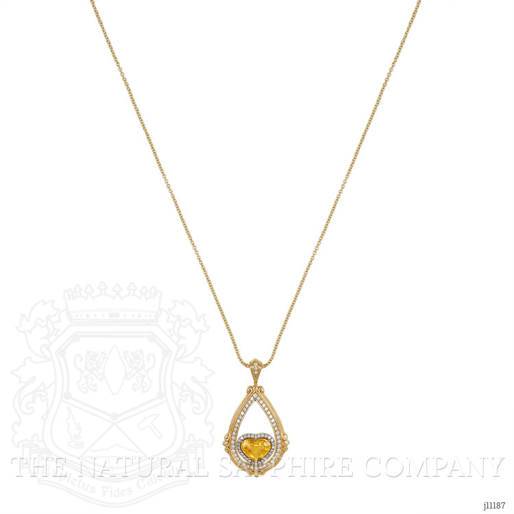 2.51 Ct. Yellow Sapphire and Natural Diamond Antique Style Pendant, 18K White & Yellow