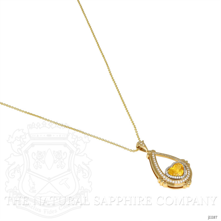 2.51 Ct. Yellow Sapphire and Natural Diamond Antique Style Pendant, 18K White & Yellow