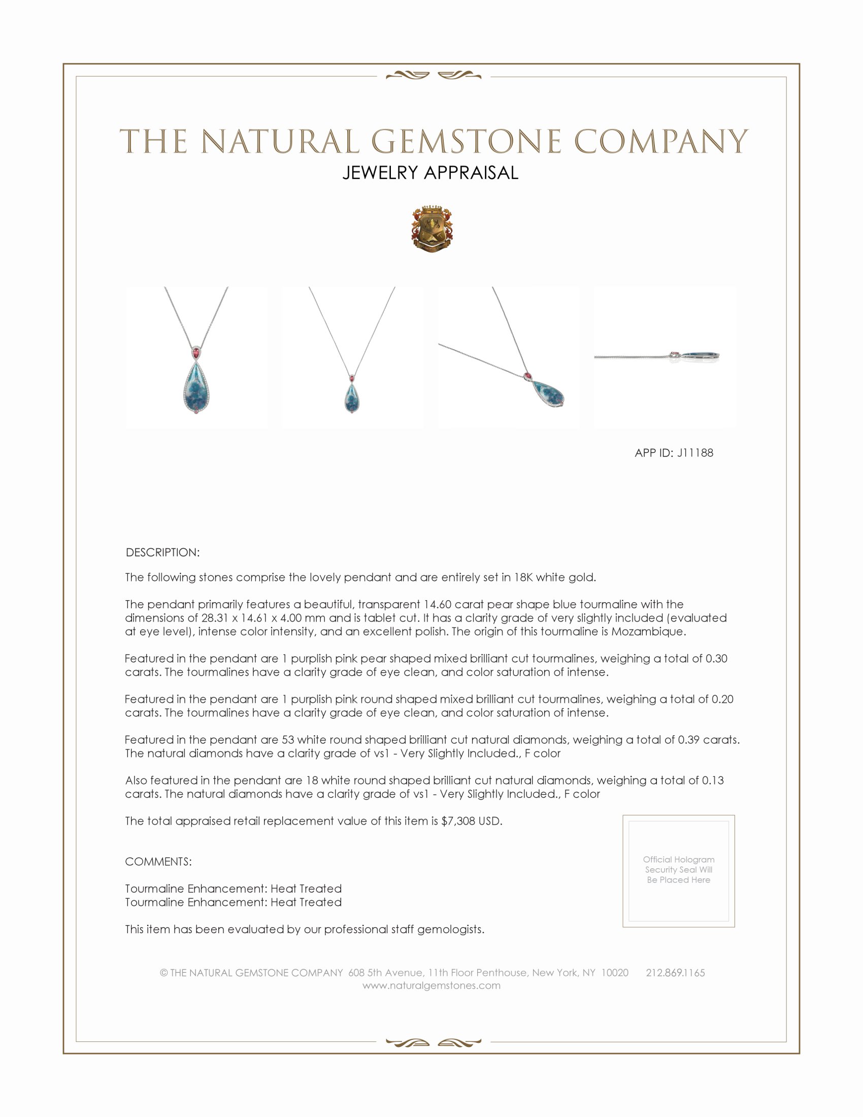 14.60 Ct. Mixed Tourmaline and Natural Diamond Pave Pendant, 18K White Gold