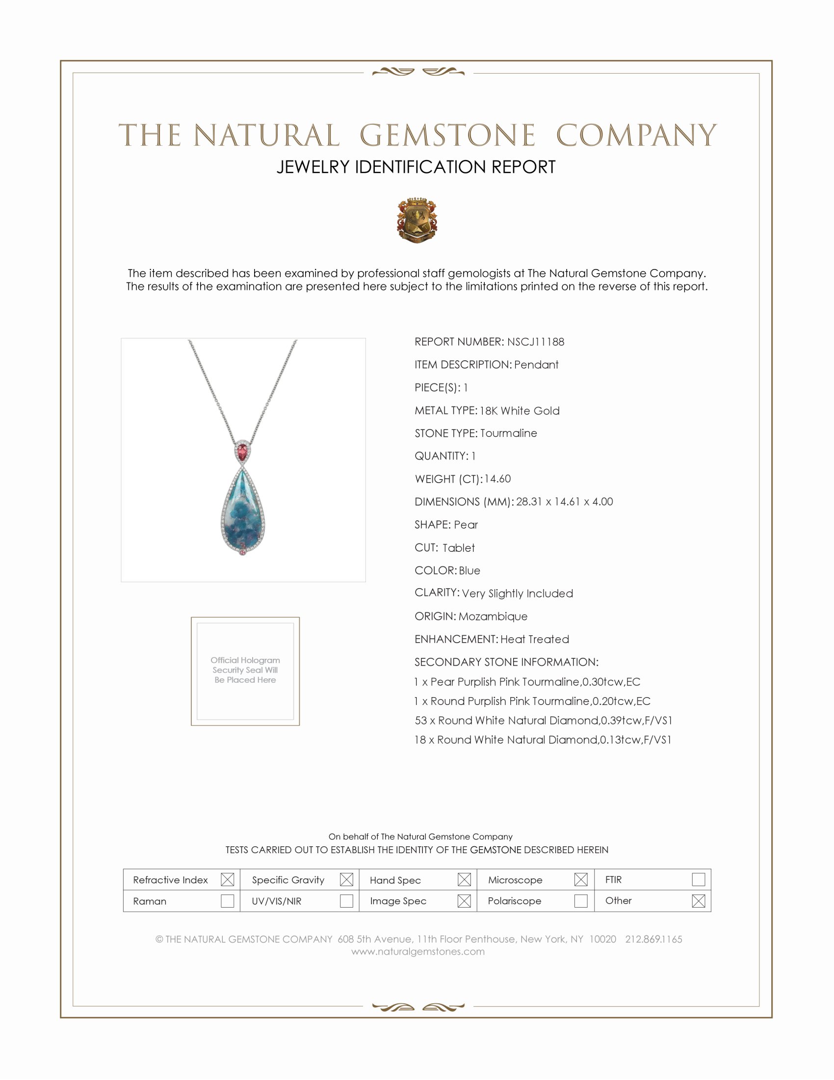 14.60 Ct. Mixed Tourmaline and Natural Diamond Pave Pendant, 18K White Gold