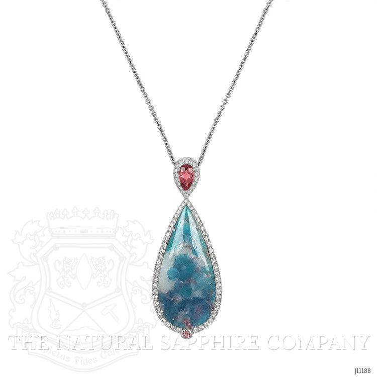 14.60 Ct. Tourmaline Natural Diamond Pave Pendant, 18K White Gold