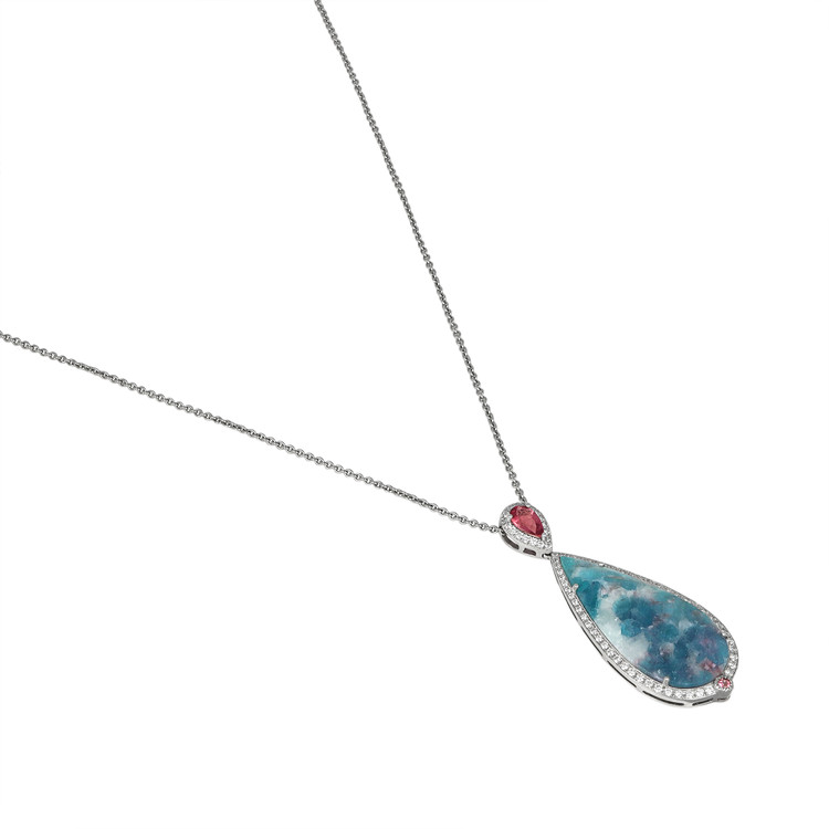 14.60 Ct. Tourmaline Natural Diamond Pave Pendant, 18K White Gold