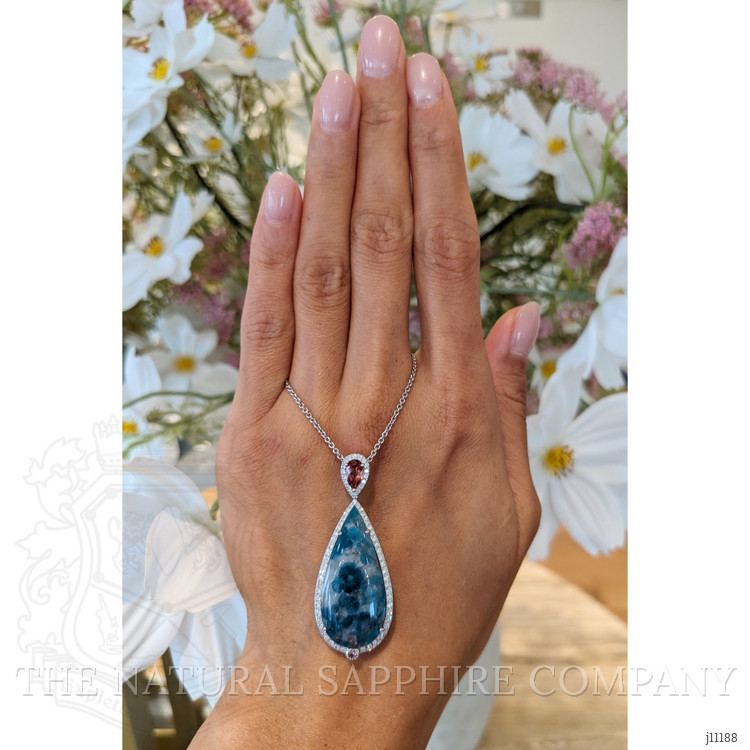 14.60 Ct. Tourmaline Natural Diamond Pave Pendant, 18K White Gold