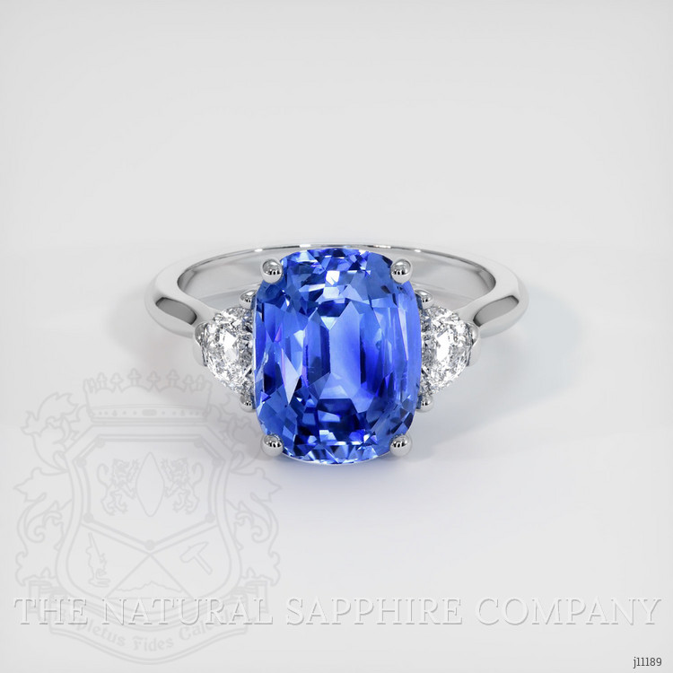 3.07 Ct. Blue Sapphire and Natural Diamond Three Stone Ring, Platinum 950