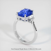 3.07 Ct. Blue Sapphire and Natural Diamond Three Stone Ring, Platinum 950 Image