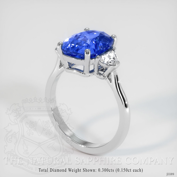 3.07 Ct. Blue Sapphire and Natural Diamond Three Stone Ring, Platinum 950