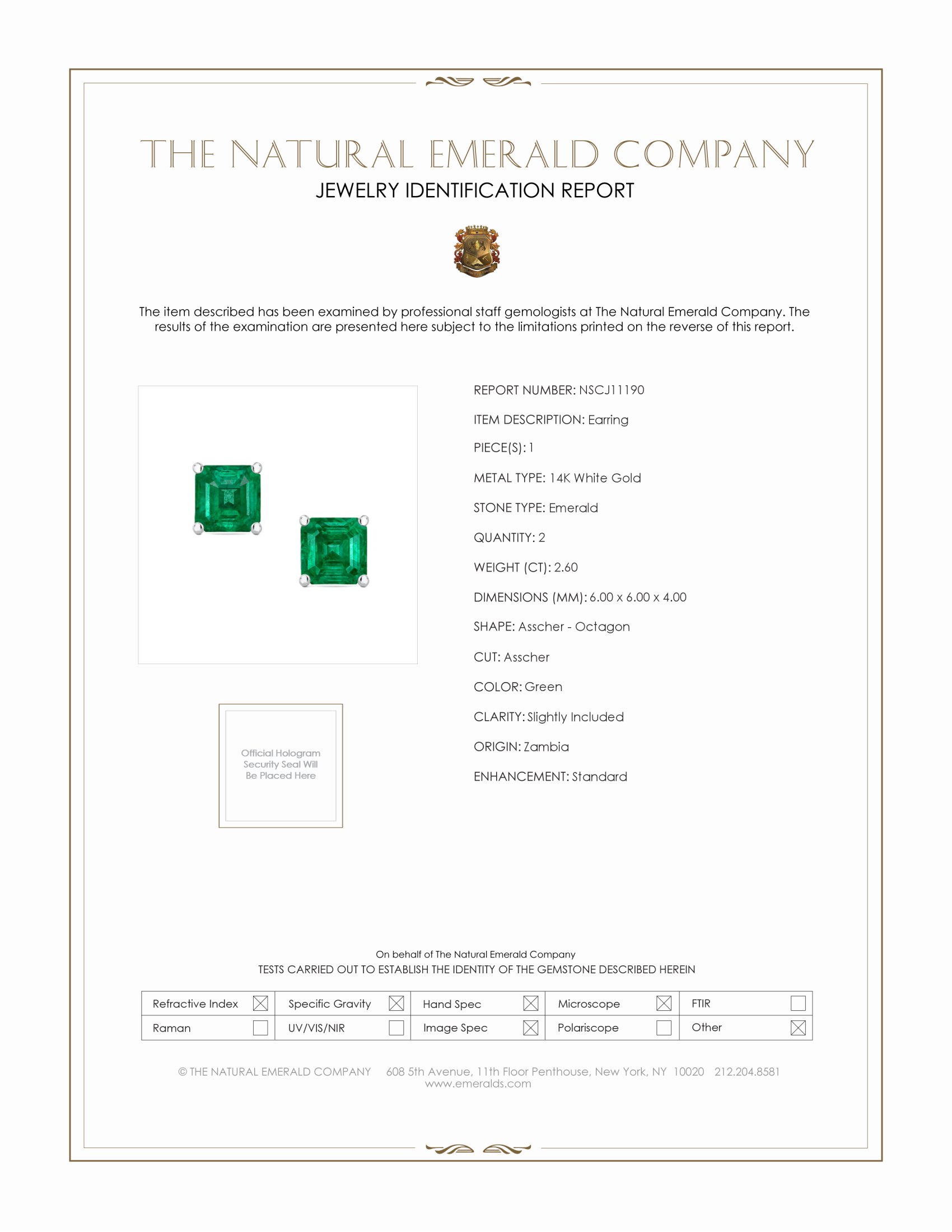2.60 Ct.Tw. Emerald Studs Earrings, 14K White Gold