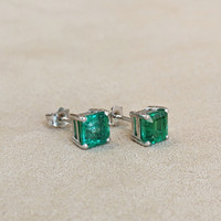 2.60 Ct.Tw. Emerald Studs Earrings, 14K White Gold Image