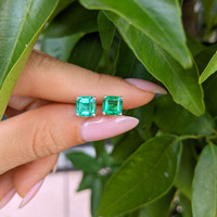 2.60 Ct.Tw. Emerald Studs Earrings, 14K White Gold Life Style