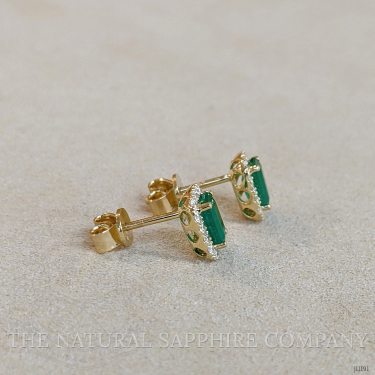 1.14 Ct.Tw. Emerald and Natural Diamond Studs Earrings, 14K Yellow Gold