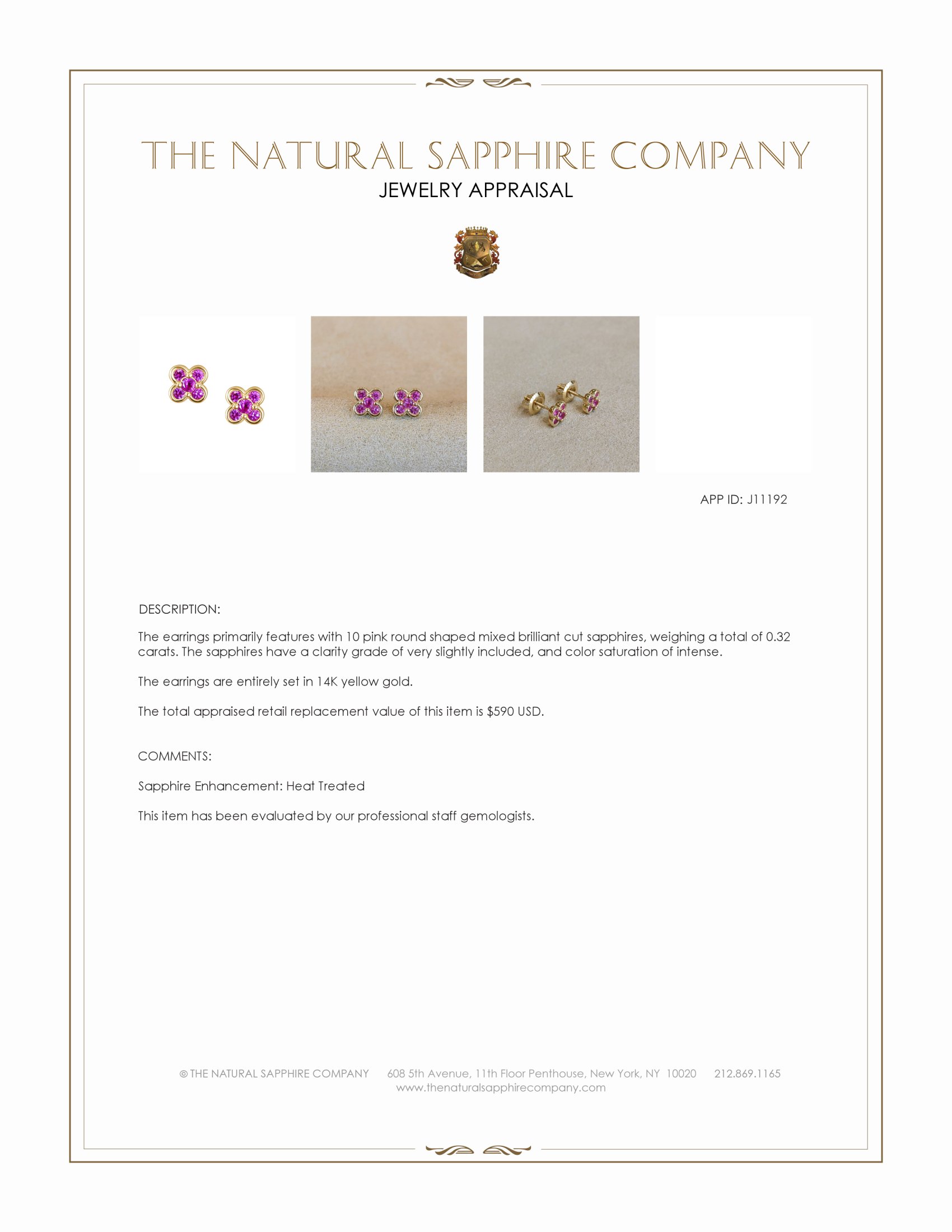 0.32 Ct.Tw. Pink Sapphire Studs Earrings, 14K Yellow Gold