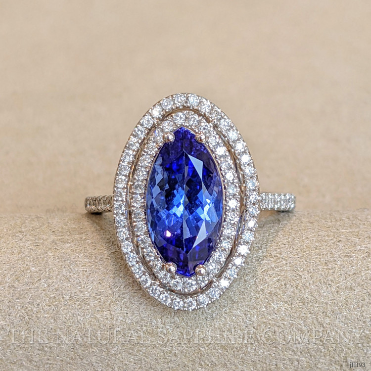 4.01 Ct. Tanzanite Natural Diamond Pave Ring, 14K White Gold