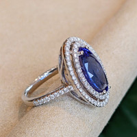 4.01 Ct. Tanzanite Natural Diamond Pave Ring, 14K White Gold Image