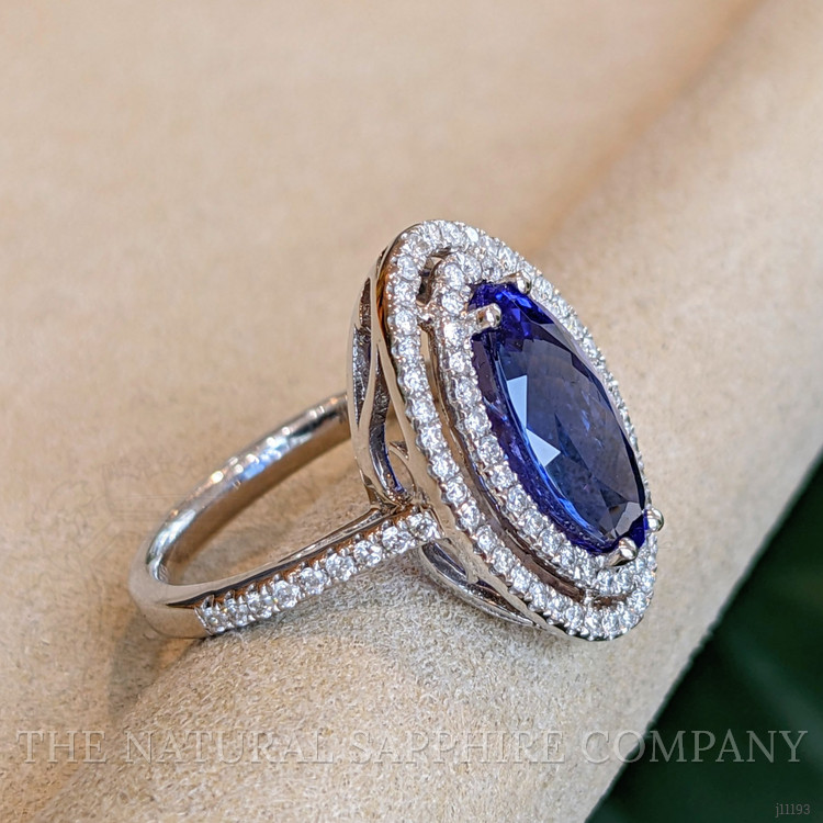 4.01 Ct. Tanzanite Natural Diamond Pave Ring, 14K White Gold