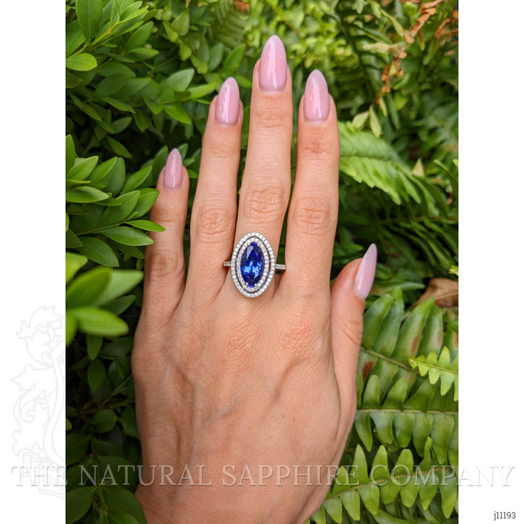 4.01 Ct. Tanzanite Natural Diamond Pave Ring, 14K White Gold