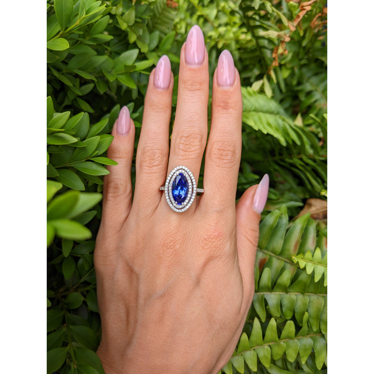 4.01 Ct. Tanzanite Natural Diamond Pave Ring, 14K White Gold