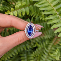 4.01 Ct. Tanzanite Natural Diamond Pave Ring, 14K White Gold Life Style