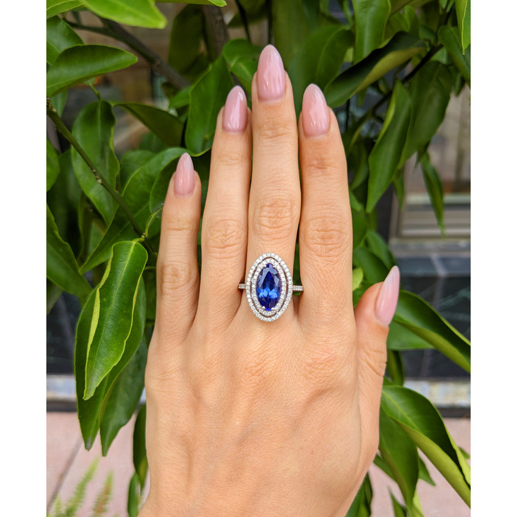 4.01 Ct. Tanzanite Natural Diamond Pave Ring, 14K White Gold