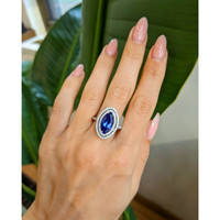 4.01 Ct. Tanzanite Natural Diamond Pave Ring, 14K White Gold Life Style