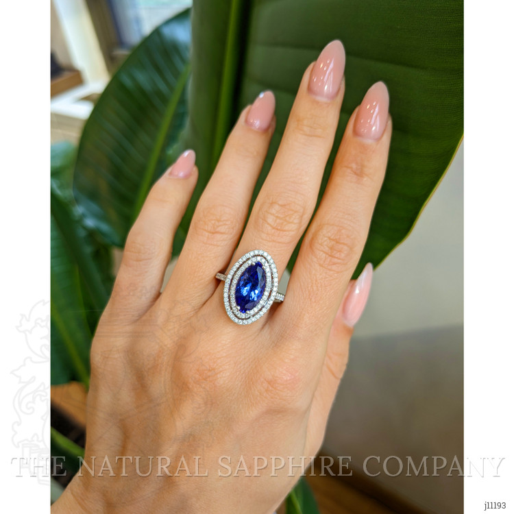 4.01 Ct. Tanzanite Natural Diamond Pave Ring, 14K White Gold