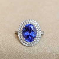 5.08 Ct. Tanzanite Natural Diamond Pave Ring, 14K White Gold Image