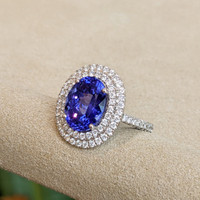5.08 Ct. Tanzanite Natural Diamond Pave Ring, 14K White Gold Image