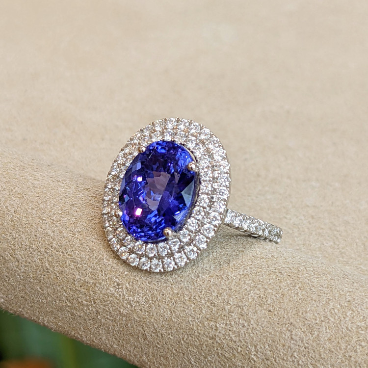 5.08 Ct. Tanzanite Natural Diamond Pave Ring, 14K White Gold