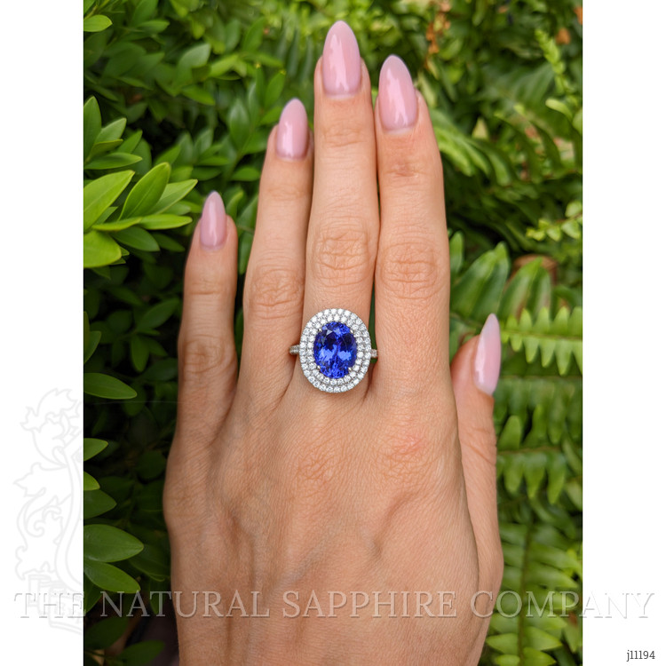5.08 Ct. Tanzanite Natural Diamond Pave Ring, 14K White Gold