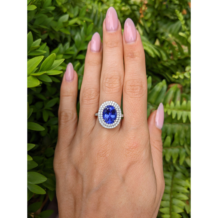 5.08 Ct. Tanzanite Natural Diamond Pave Ring, 14K White Gold
