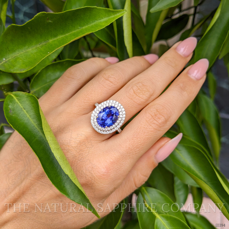 5.08 Ct. Tanzanite Natural Diamond Pave Ring, 14K White Gold