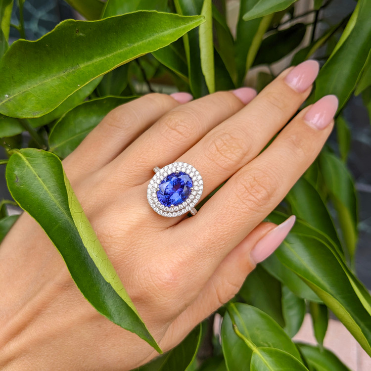 5.08 Ct. Tanzanite Natural Diamond Pave Ring, 14K White Gold