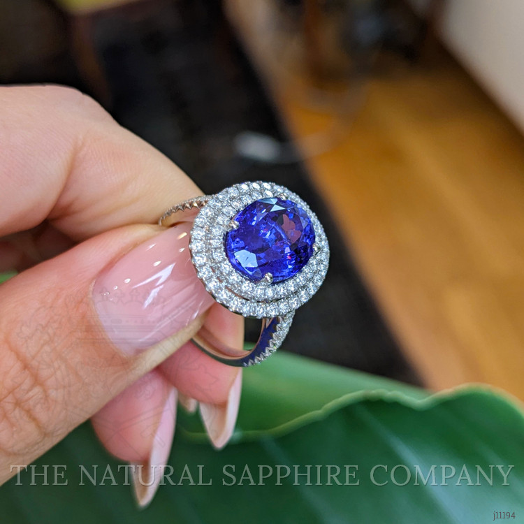 5.08 Ct. Violet Tanzanite and Natural Diamond Pave Ring, 14K White Gold
