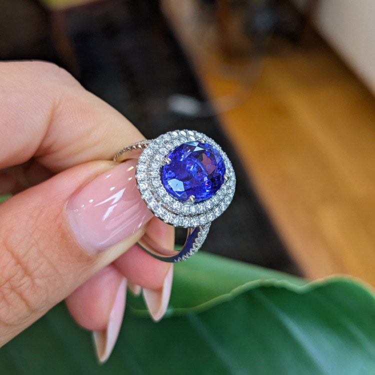 5.08 Ct. Tanzanite Natural Diamond Pave Ring, 14K White Gold