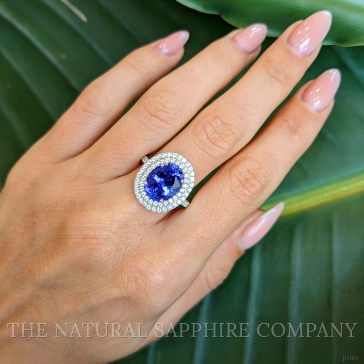 5.08 Ct. Tanzanite Natural Diamond Pave Ring, 14K White Gold