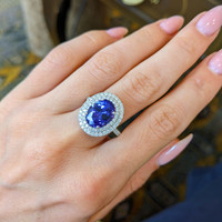 5.08 Ct. Violet Tanzanite and Natural Diamond Pave Ring, 14K White Gold Life Style