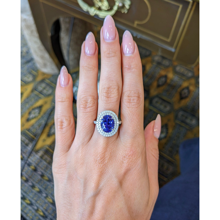 5.08 Ct. Tanzanite Natural Diamond Pave Ring, 14K White Gold