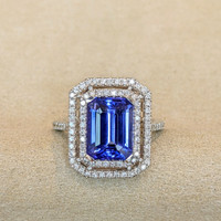4.50 Ct. Tanzanite Natural Diamond Pave Ring, 14K White Gold Image