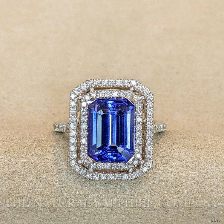 4.50 Ct. Tanzanite Natural Diamond Pave Ring, 14K White Gold