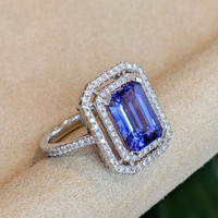 4.50 Ct. Tanzanite Natural Diamond Pave Ring, 14K White Gold Image