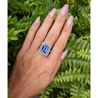 4.50 Ct. Tanzanite Natural Diamond Pave Ring, 14K White Gold Life Style